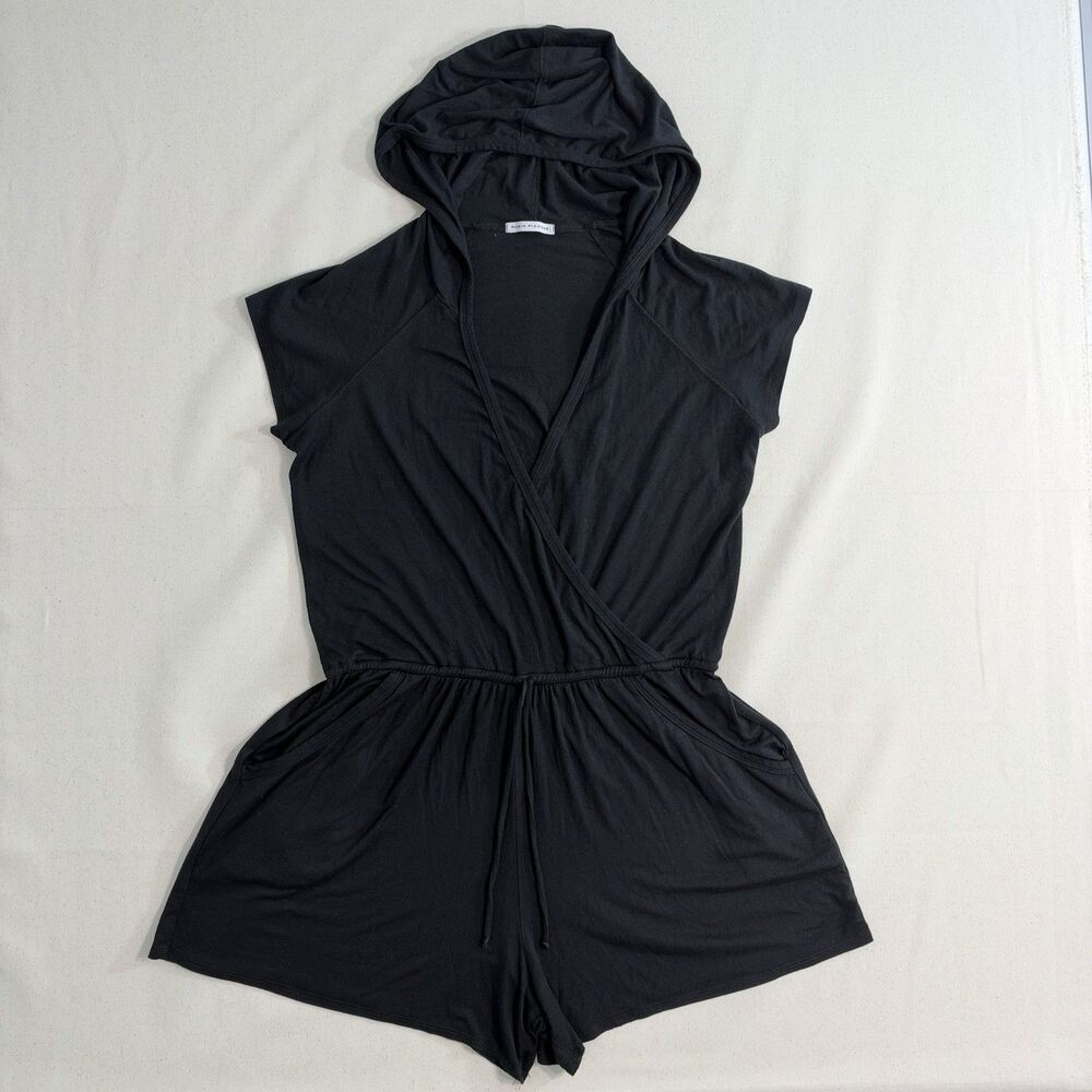 Robin Piccone Hooded Swim Cover Up Romper Women M Black Modal Resort Beach